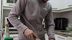 cooking tortilla while jerking off and cumming on food