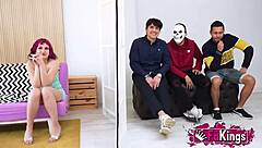 Young mei takes three rookie dudes rough in doggystyle!