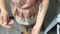 Stepmom's friend bakes creampie, licks chocolate, then lets you fuck tight pussy