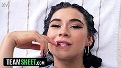 Cute petite stepsis splits pussy on big cock in doggystyle!