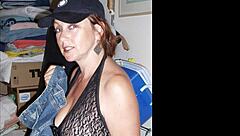 Slut milf wife Candi Annie does hardcore photo shoot in dirty garage