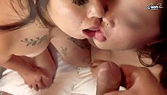 Double Blowjob For Friend's Husband Ends In Mouths