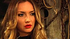 pale white slave with big tits in femdom scene