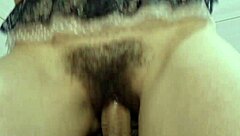 wife riding for fast creampie in hairy pussy