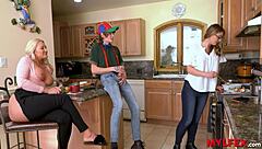 spoiled boy pleases hot mom and aunt