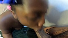Huge black boobs swing as she sucks and moans on massive hardcore cock in rough POV session