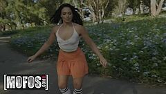 Skater girl Sophia Burns exposes ass for big dick view.