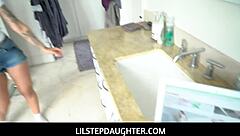 sexy april olsen blows step daddy and rides his cock after game