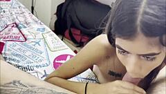 stepsister gives good blowjob while alone at home