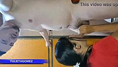 Passionate Blowjob for Stepfather at Gym with Trainer Watching