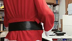 skinny teen latina shoplifter gets caught by security santa