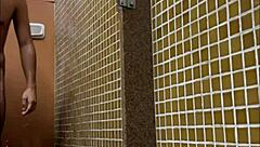 spying on brazilian black guy with monster cock in gym shower lockerroom