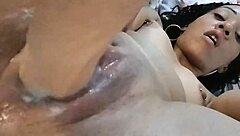 Hot girl gets wet creamy pussy fingered