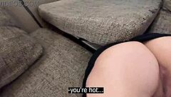 Chubby stepmother stuck in couch.