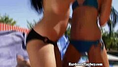 Check out this classy brunette lesbian licking pussy outdoors with toys