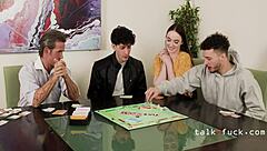 the teen girl dominates a threesome with her uncle and father-in-law, watching the cock duel unfold