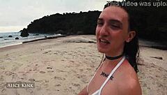 Alice kink strips micro bikini at public beach exhibition