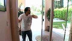 Sabrina sweet gives handjob and blowjob to big cock in interracial amateur scene