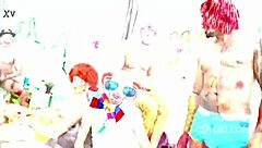 Ella Nova's rough 10on1 clown gangbang is intense!