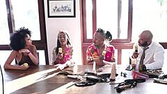 Teen 18+ Brazilian in sheer red with black couple.