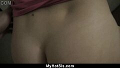 Step sister walks in on stepbrother jerking off and decides to help him out with her hands and mouth.