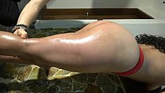 Great View Of Oiled The Beautiful Butt And Legs Of Xattlalust Red And Dark Blue Panties