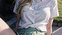 Is This AI Blonde Flashing Her Pussy On The Golf Field Or Real?