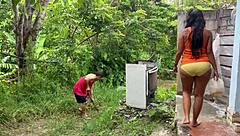 Busty Stepmother Fucks Old Gardener Real Homemade!