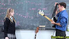 Hot teen ho sucks cock hard in uniform, fingering herself!