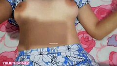 Yulieth Gomez, the porn actress, masturbates with her friend's dildo while flashing her huge tits and ass as an exhibitionist, dirty talking the whole time