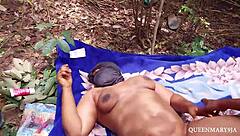 Ebony couple fucks outdoors on work free day