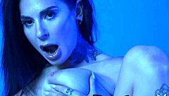 Petite busty milf Joanna Angel slips out of neon lingerie