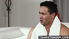 Classy trans babe Janelle Fennec gets her tight ass filled by Kai Bailey. He worships her natural tits.