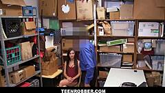 Jade amber, hot brunette shoplifter, gets caught and agrees to sex with police officer, clothes ripped, big tits exposed, pussy fucked for no charges