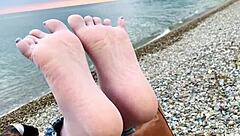 Beautiful Nylon Feet Jeans Outdoor Teasing