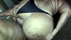 Ebony amateur fucks bareback monster cock in sauna. Ass gaping with lover.