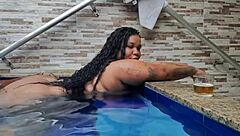 Bbw Drinks All Milk by the Pool