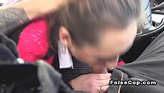 Tattooed Babe Fucks In Police Car