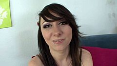 Slutty brunette's shaved pussy pounded by big white cock