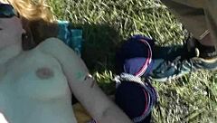 I feel excited watching beautiful sexy blonde sunbathing naked on wild beach with public masturbation and cumshot outdoors