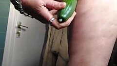 oma casually fucks her hairy pussy with a cucumber