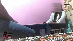 Ebony indian doctor rips clothes to care for big cock