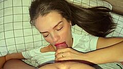 morning blowjob leads to huge creampie for cute stepsister