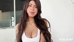 Beautiful latina Molly Smith swallows cum after interracial interview
