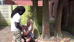 Descriptive scene of german mature milf cheating with huge monster cock in public hardcore fucking.