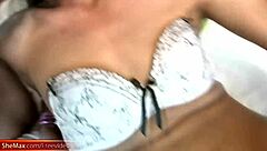 Brunette Ladyboy Fingers Anal While Stroking