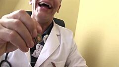 brunette milf patient fucks doctor in hospital quickie, moaning to orgasm