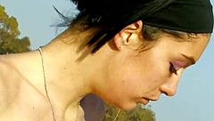 Brunette milf in stocking gets anal fucked on beach