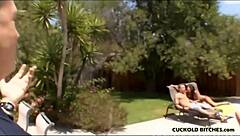 The wife dominates her old husband in bdsm cuckold scene