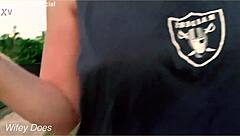 Wife flashes her big tits on the street for me.